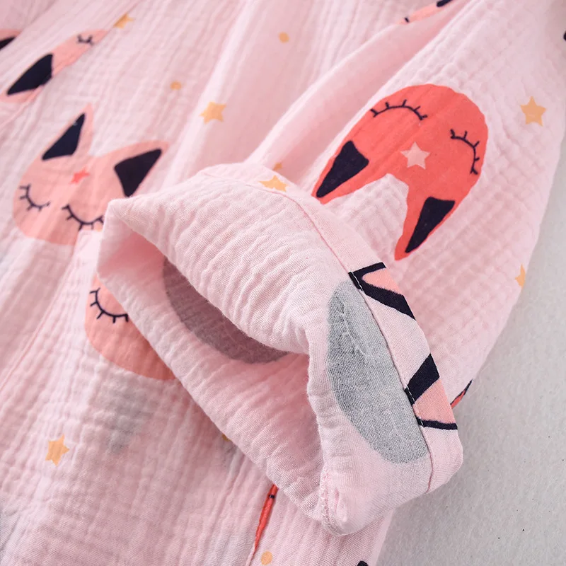 Krepas Ponios Japonų Kimono Nustatyti Pijamas Moterys Pavasarį, Rudenį Medvilnės Pižama ilgomis rankovėmis Kelnės Animacinių filmų Plius Dydis Homewear Rinkinys