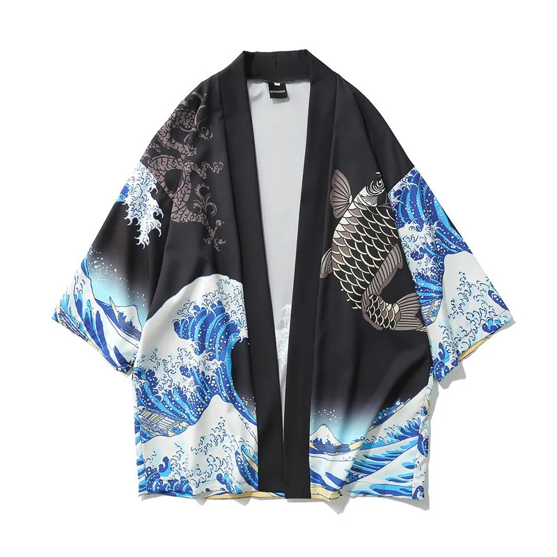 Japonų Stiliaus Karpis Spausdinimo Kimono Haori Tradicinių Vyrų Moterys Tris Ketvirčio Megztinis Marškinėliai Plonas Skirsnio Azijos Drabužiai