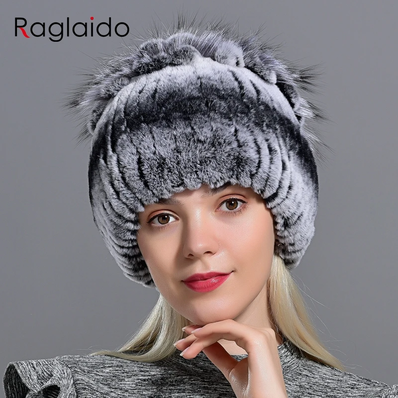 Raglaido Kailiniai Skrybėlės Moterims Žiemos Real Rex Triušio Kepurę Fox fur kniting moterų šiltas sniego kepurės ponios elegantiškas princesė beanies bžūp
