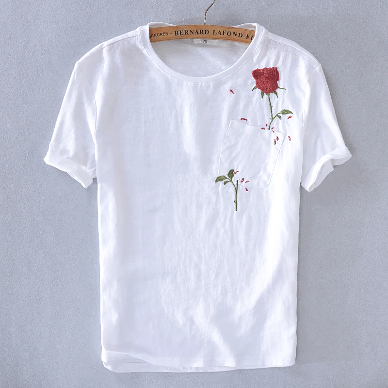 2019 Vasaros atsitiktinis patalynė trumpas rankovėmis marškinėliai vyrams balta siuvinėjimo greitai-džiovinimo medvilnės t shirt mens mados viršūnes marškinėlius chemise