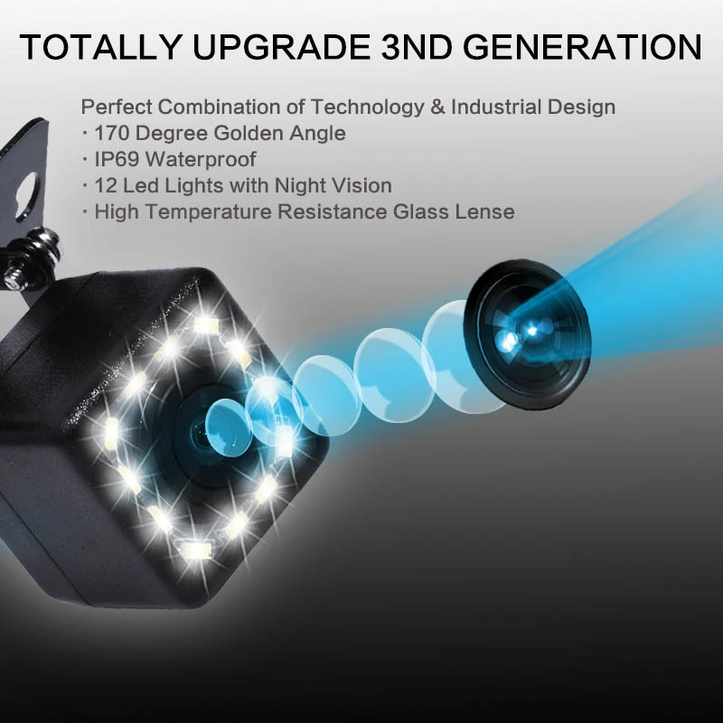 BOZXRX Atnaujinti Automobilio Galinio vaizdo Kamera HD 12 Led, Naktinio Matymo Vandeniui 170 Laipsnių Plataus Kampo Atvirkštinio Atsarginės Atbulinės eigos Kamera Rinkinys