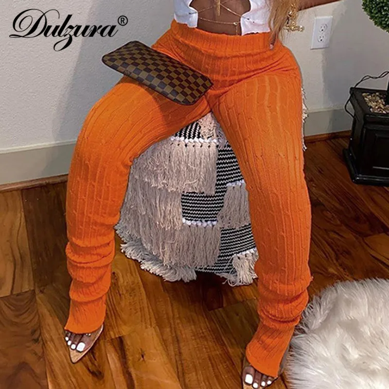 Dulzura megzti juostele neon megztinis megztinis kelnės ritininės moterų aukšto juosmens bodycon seksualus streetwear 2020 m. rudens žiemos kelnių atsitiktinis