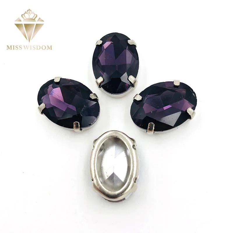 10X14mm/13X18mm Deep purple Ovalo formos Vario nagai tuščiaviduriai, stori apačioje aukštos kokybės stiklo kristalų Siūti strazdų 