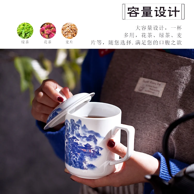 500ml Kinų Stiliaus Kaulų Kinija Jingdezhen Mėlynos ir Baltos spalvos Porceliano Arbatos Puodelio Office Gerti Taurės Kelionės Teaware