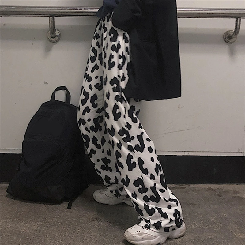Karvė Spausdinti Kelnės Moterims Korėjos Stiliaus Karvė Spausdinti Pločio Kojų Kelnės Harajuku Kelnės Vasaros Korėjos Drabužių Streetwear Moterims
