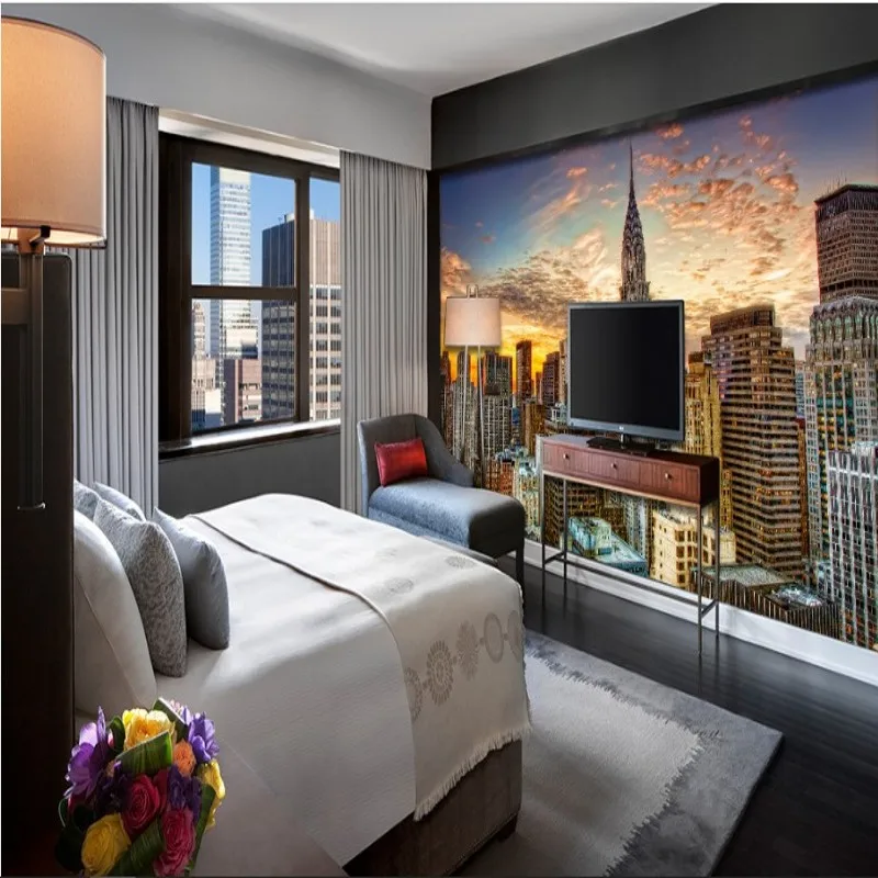 Beibehang Asmeninį užsakymą tapetai, miesto niujorko miesto aukštybinių miegamojo kambarį, TV foną sienos