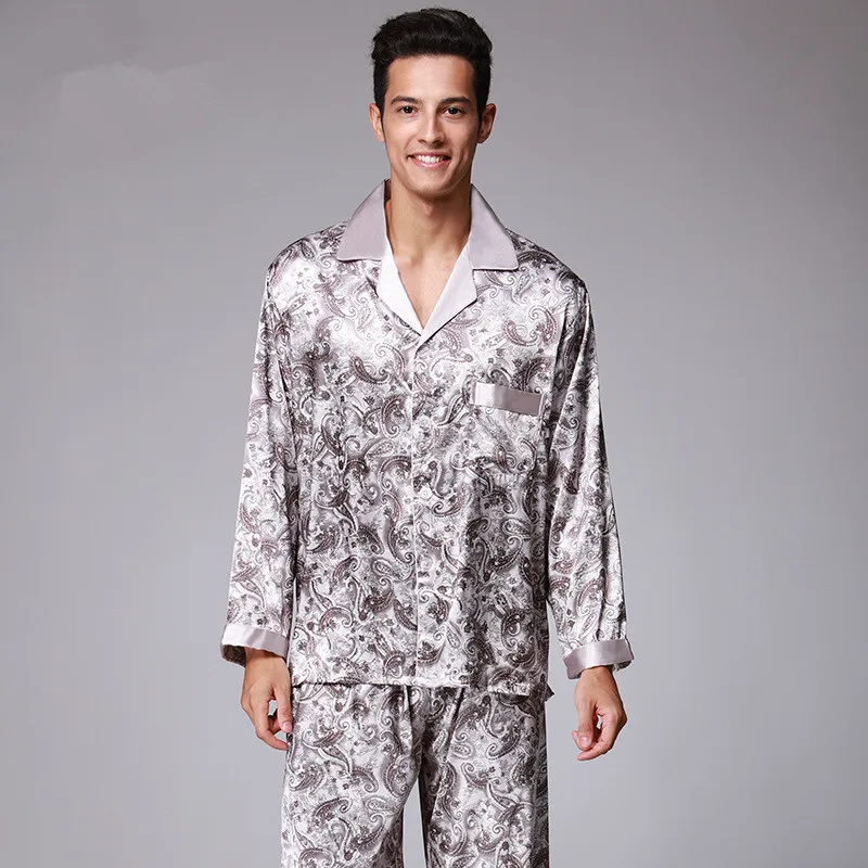 Naujas Prabangus pižama Vyrams Paisley Modelis Sleepwear Šilko ilgomis rankovėmis Satino Vyriškos Pižamos Vyrų Poilsio Pižama Komplektas Plius Dydis 4XL