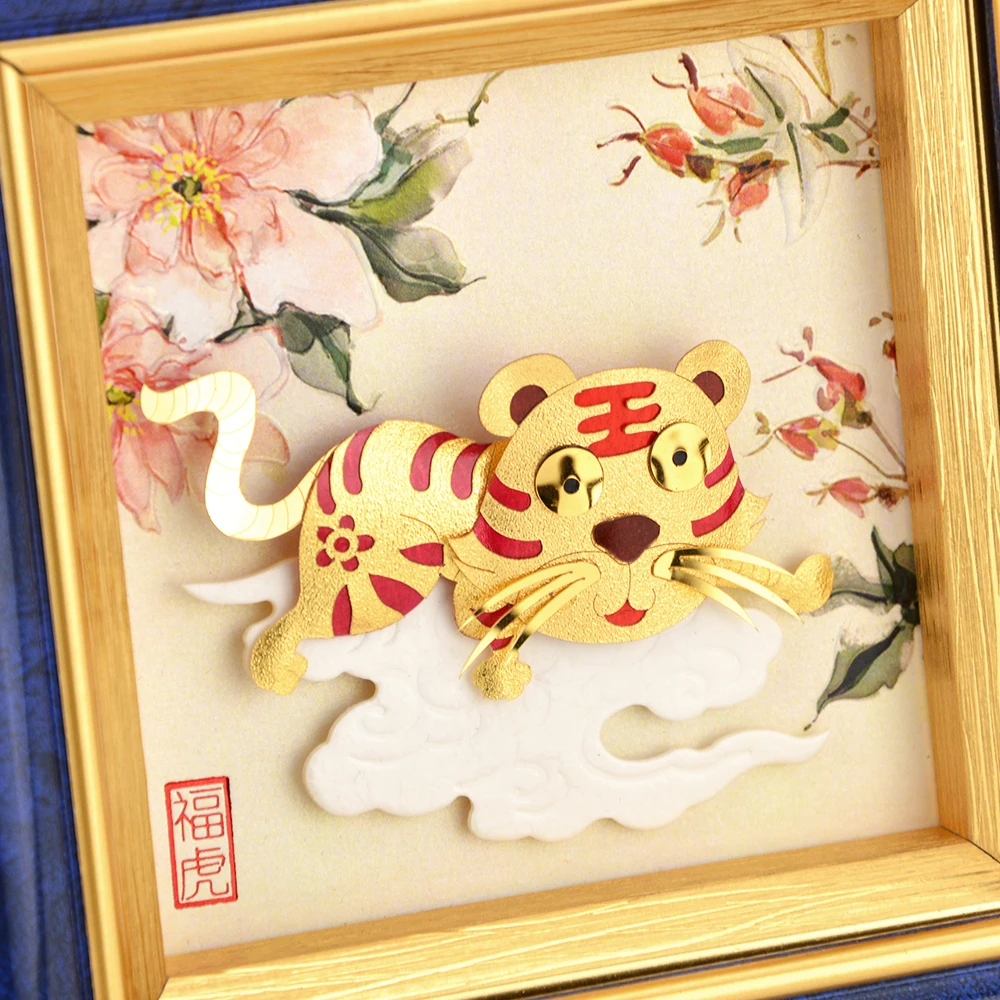 Asklove Aukso Tigras Kinų Zodiako nuotraukas Aukso Lapų Amatų Tigro metus Pasisekė, paveikslėliai, Darbalaukio Papuošalai Amatų Namų puošybai