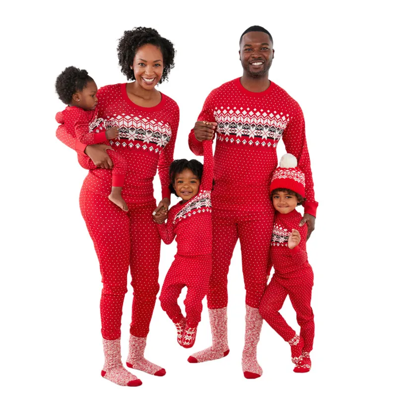 2020 Šeimos Atitikimo Pižama Nustatyti Raudona Spausdinti Tėvų-Vaikų Kostiumas Kalėdos Šeimos Pižama Nustatyti Kūdikio Romper Sleepwear Kalėdų Pižama Komplektas