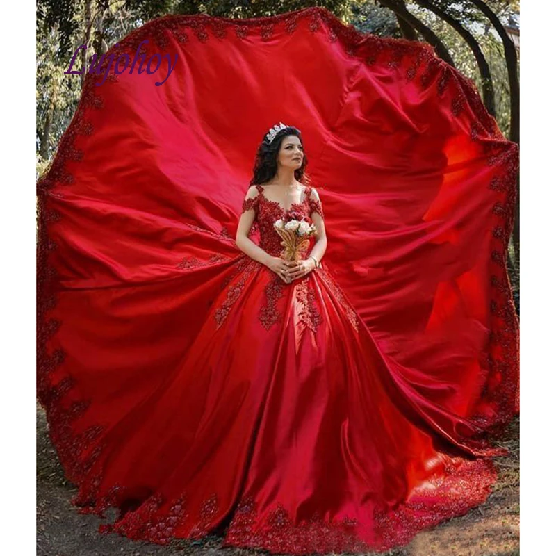 Prabanga Raudona Quinceanera Suknelės Kamuolys Suknelė Satin Plus Size Maskuotis 15 metų amžiaus Šešiolika Prom Saldus 16 Suknelė