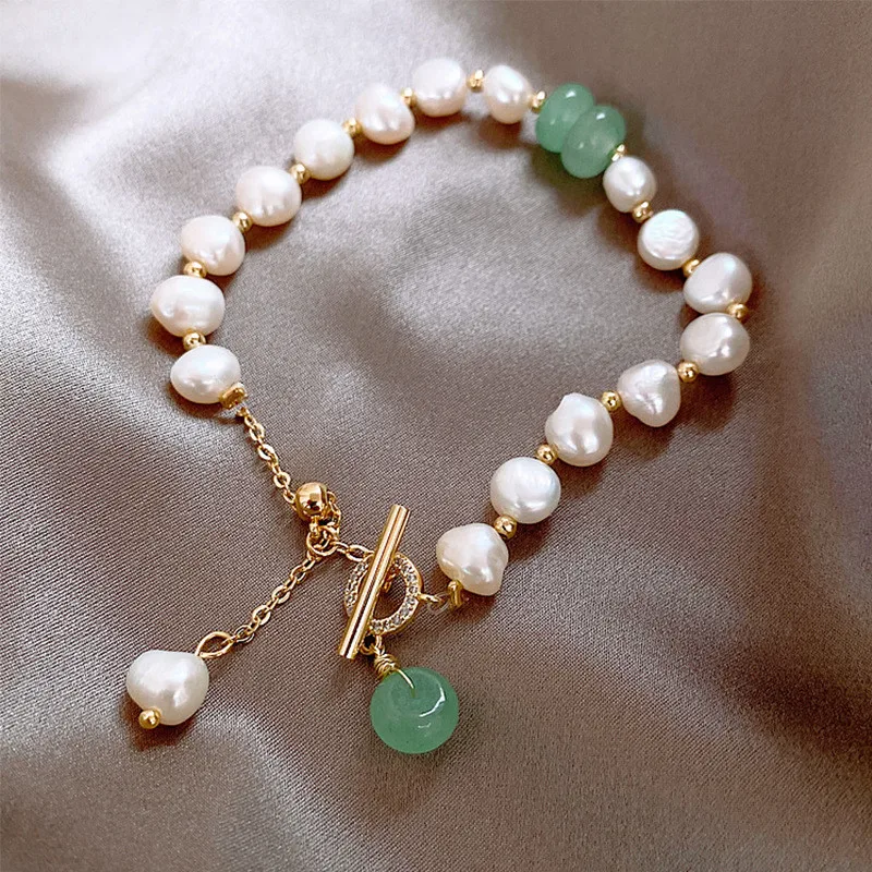 Korėjos naujas mados juvelyrikos paprasta natūralių gėlavandenių perlų apyrankė, elegantiškas studentas moterų ruožas aukščio akmenų apyrankė