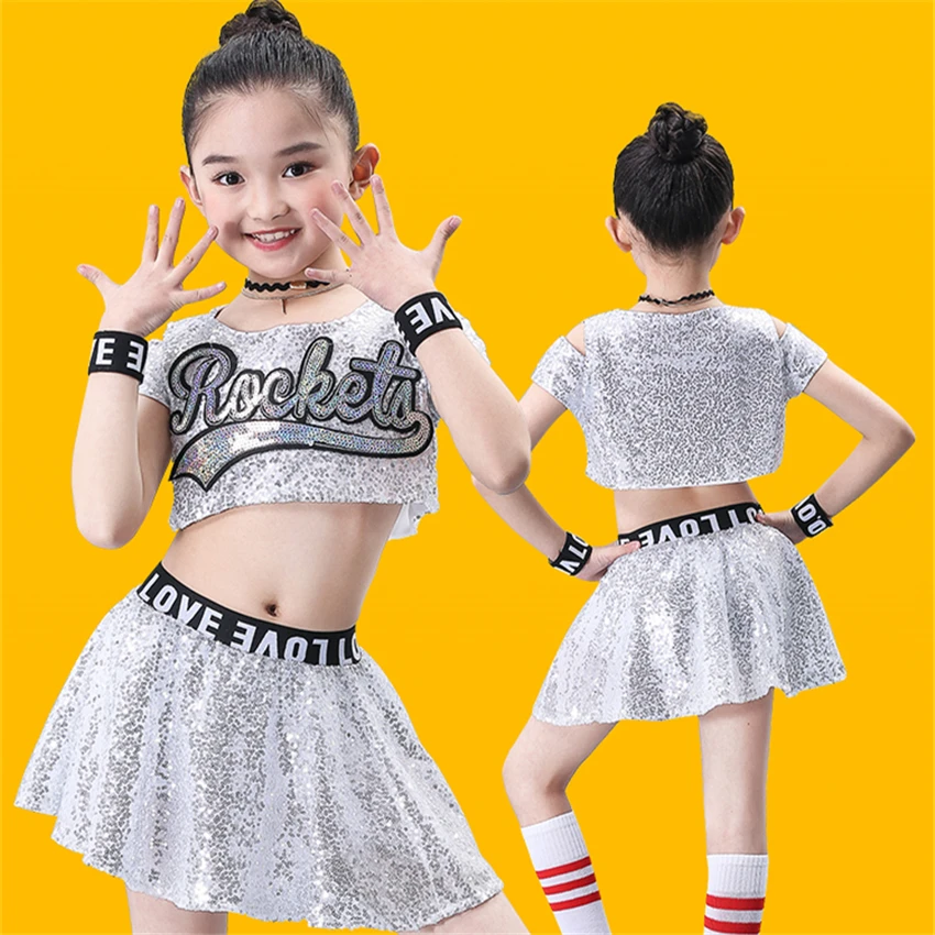 Vaikai Džiazo Šokio Dėvėti Kostiumai Mergaitėms China Hiphop Scenoje Veiklos Cheerleader Komanda Rave Apranga, Šokių Top Sijonas/Ziajać Rinkinys