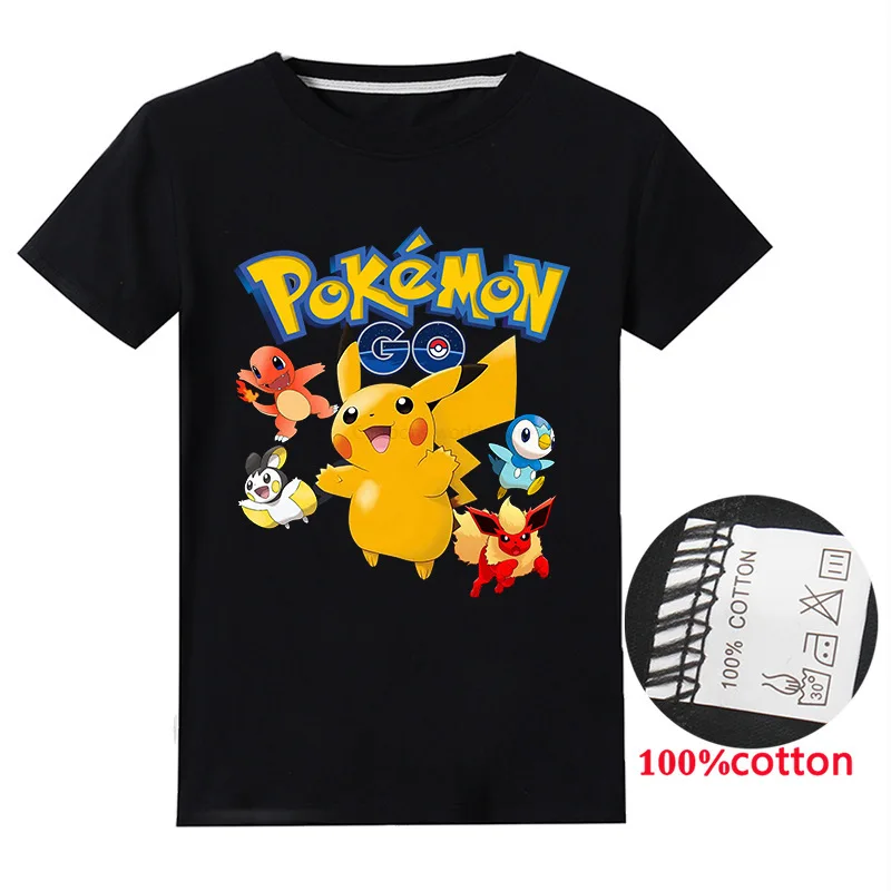 TAKARA TOMYpokemon Pikachu Medvilnės Vaikų Atspausdintas T-shirt Vaikų trumpomis Rankovėmis Apvalios Kaklo Anime Periferinių Šalis Suknelė
