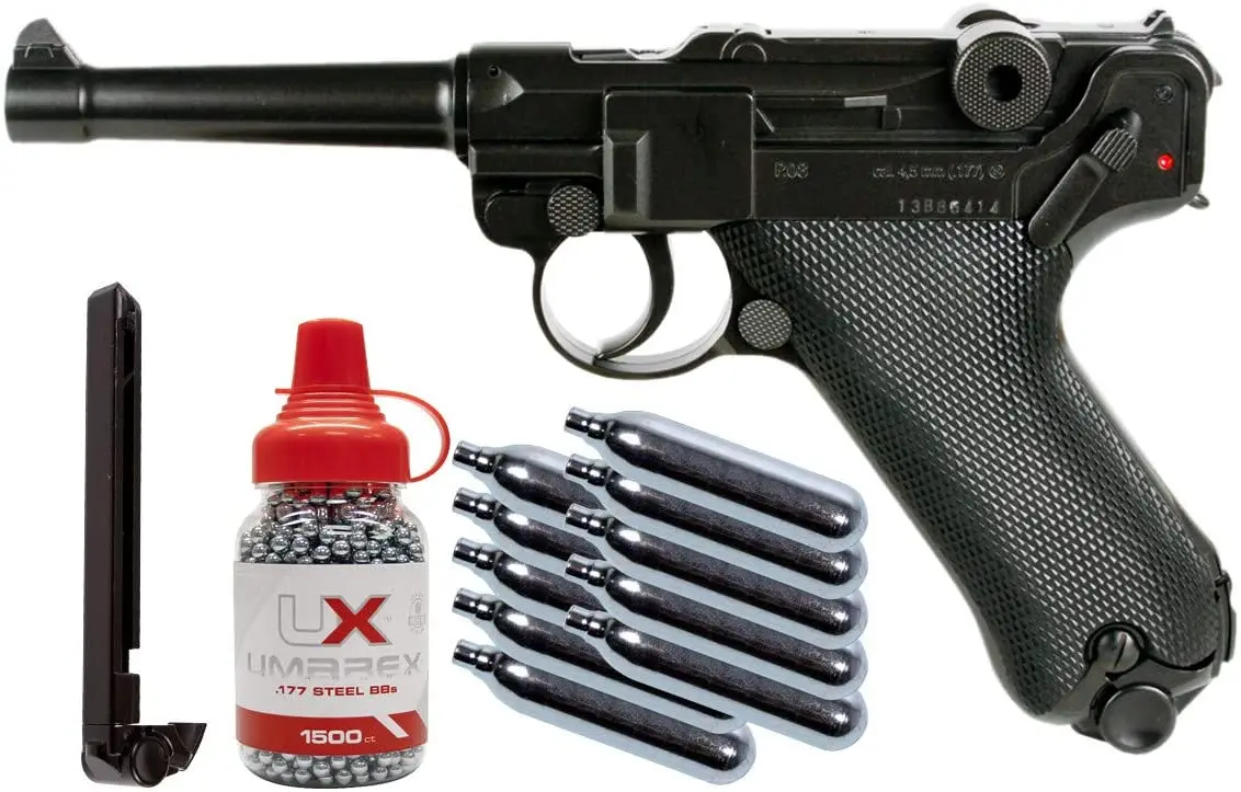 Umarex Legendos Luger P. 08 .177 Oro Pistoletas (Pistoletas + CO2, Žurnalas ir BB ' s) Metalinės sienos ženklas