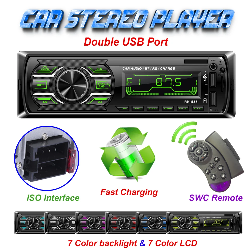Automobilio Radiją FM DC 12V Fiksuotojo skydelis Auto Garso Bluetooth, MP3 grotuvas Dual USB Įkroviklis TF kortelę Mašina Reader AUX SWC Nuotolinio M2