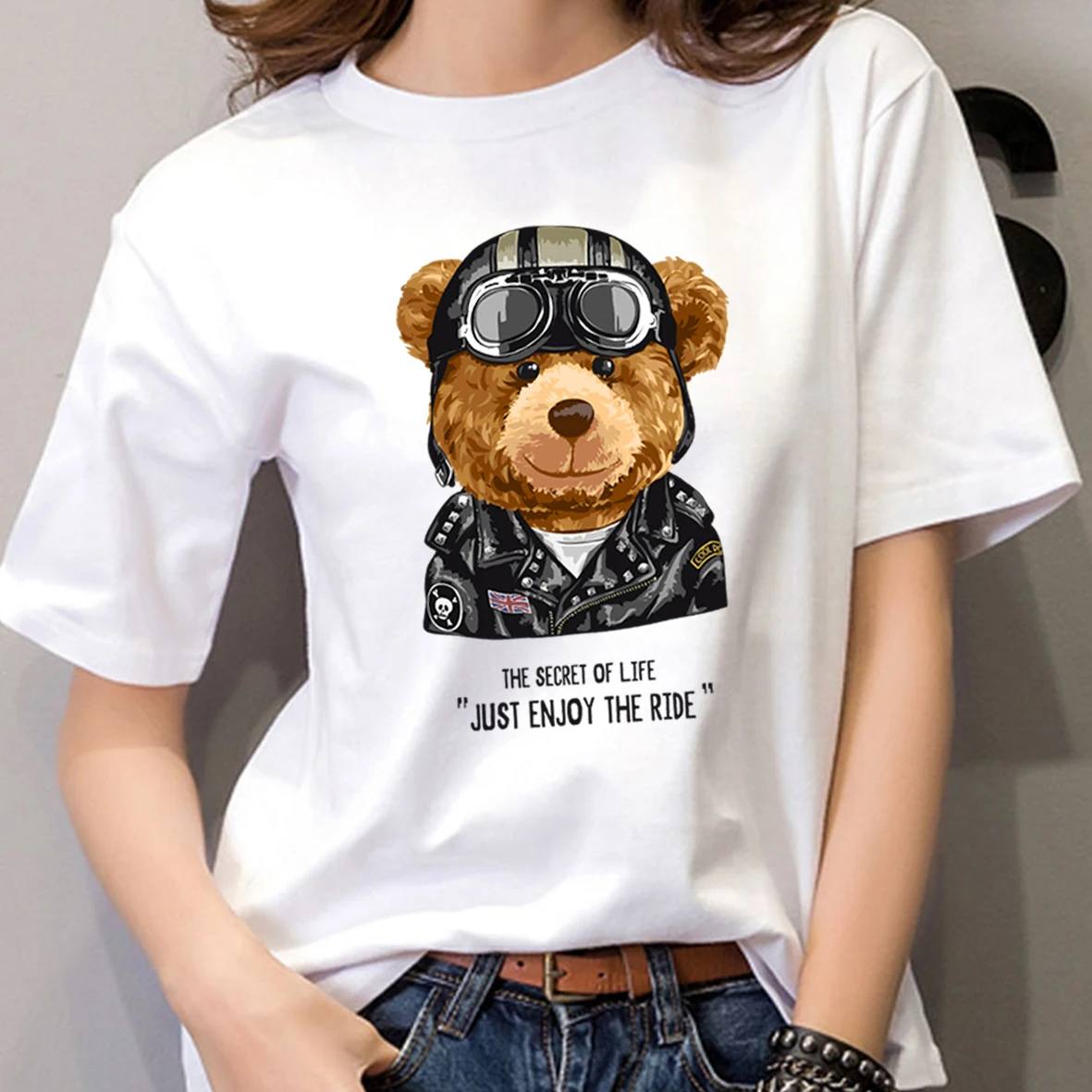 BLINGPAW Minimalistinio Moterų Grafika T-shirt Meškiukas Trumpas rankovėmis Viršūnes Tees O-Kaklo Atsitiktinis Didelio Dydžio Medvilnė