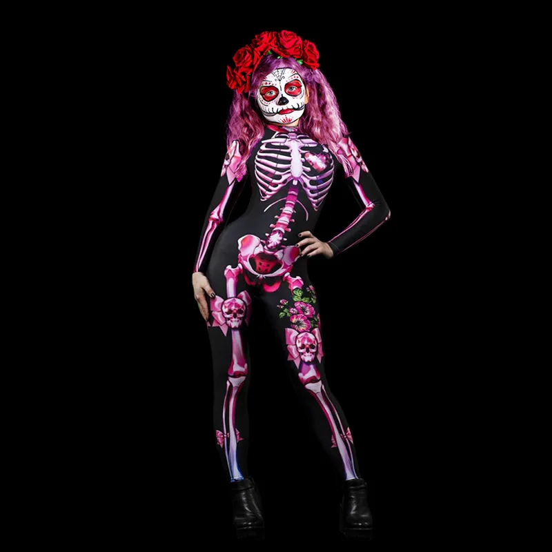 Helovinas Siaubo Kaukolė Rose Skeletas Jumpsuit Moterų Cosplay Kostiumų Vaikų Drabužių Suaugusiųjų Playsuits Liesas jumpsuits