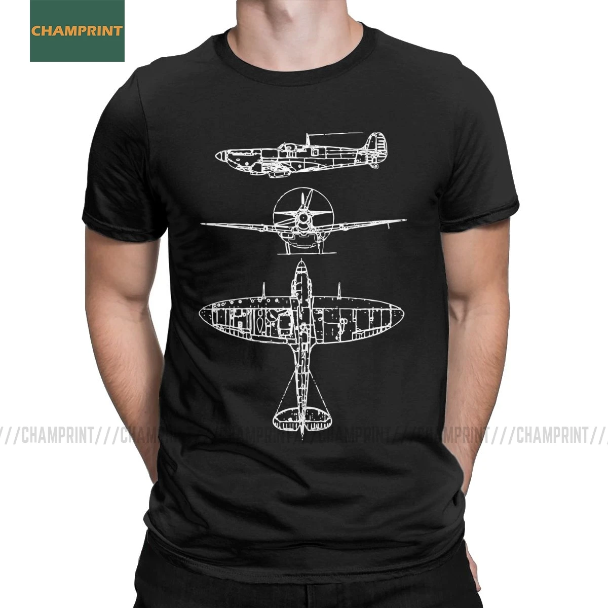 Spitfire Koncepcijos Brėžinius T-Shirt Vyrai Naikintuvas WW2 Karo Pilotas Orlaivį Lėktuvo Medvilnė Tee trumpomis Rankovėmis T Marškiniai Plius Dydis