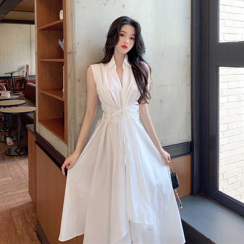 Prancūzijos Baltos Spalvos Berankovė Suknelė Moterims Vasaros Korėjos Derliaus Aukšto Juosmens Vientisas Suknelės Moterų Elegantiškas Šalis Suknelės 2020 Naujas