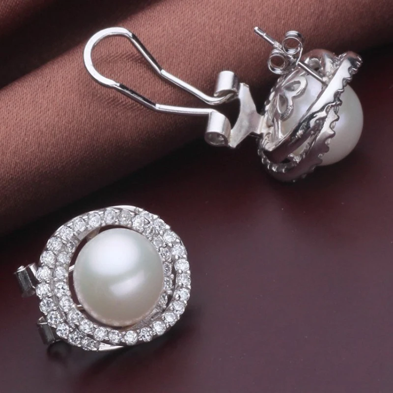 Gėlo vandens pearl Stud Auskarai Natūralių Perlų auskarai ,didelis perlų papuošalai moterims ,derliaus cirkonis 925 Sterlingas sidabro