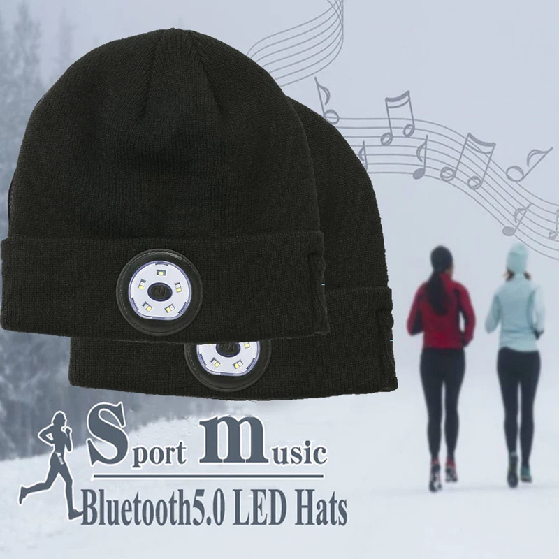 Šilta Kepuraitė Bluetooth 5.0 LED Skrybėlę Belaidė Stereofoninė laisvų Rankų įranga, Muzikos Grotuvas Su MIC Rankų Apšviesta Mezgimo Bžūp Sportas Lauke