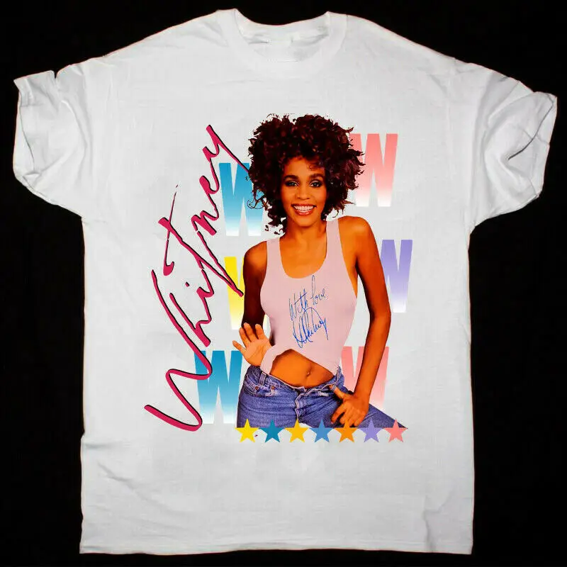 Whitney Houston 100 Medvilnės, Baltos Spalvos Unisex Marškinėliai Visus Dydis Reprintm1102