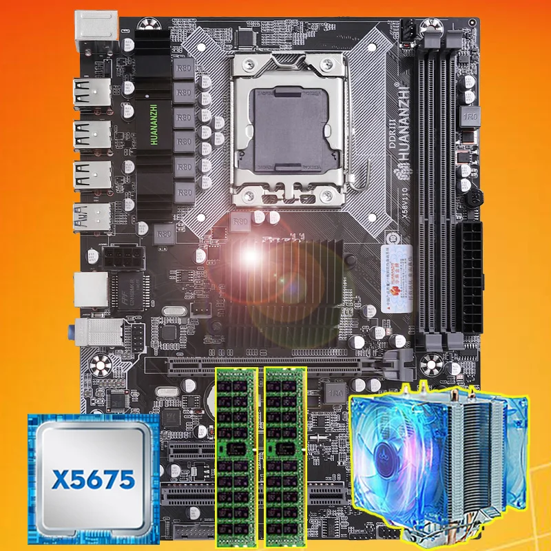 Prekės plokštė parduoti HUANANZHI X58 motininę su CPU Intel Xeon X5675 3.06 GHz su aušintuvas 8G(2*4G) DDR3 REG ECC atminties