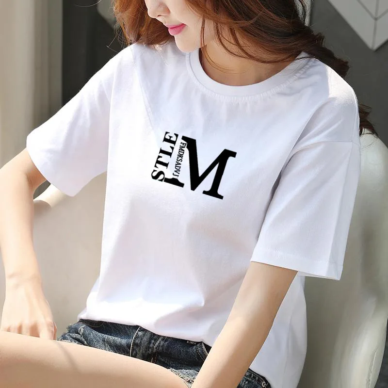 Korėjos mados drabužių trumpomis rankovėmis spausdinti marškinėliai moterims drabužių 2020 harajuku mielas viršūnes Laisvus bazinės marškinėlius moteriški drabužiai nauji