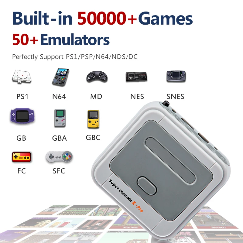 Super Konsolės X Pro Vaizdo Žaidimų Pultai, Wifi 4K HD Mini HDMI TV Retro Žaidimo Žaidėjas PS1/DC/N64 Su 50+ Emuliatoriai 50000+ Žaidimai