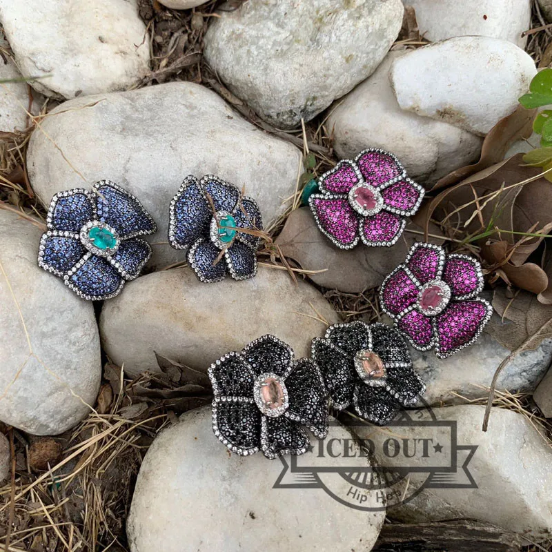 Mikro nutiesti aaa ruby cirkonis akmenys su pink turmalinas sintezės akmenys moterų mažas mielas gėlių stud auskarai