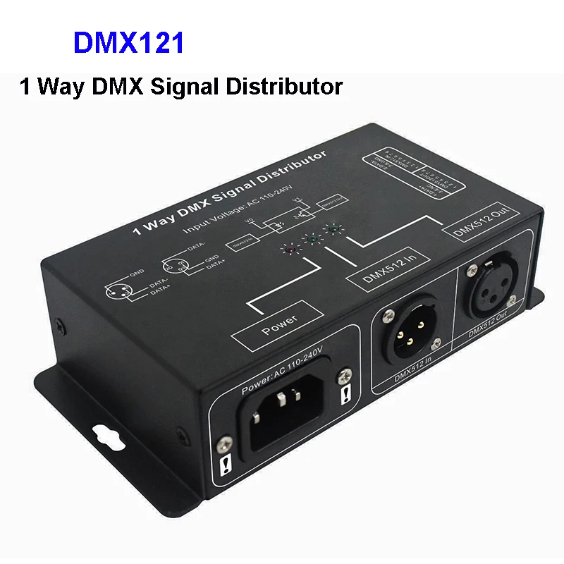 DMX121 DMX512 LED stiprintuvo Skirstytuvo;1CH 1 išvesties prievadas DMX signalo skirstytuvas AC100V-240V DMX signalo kartotuvų