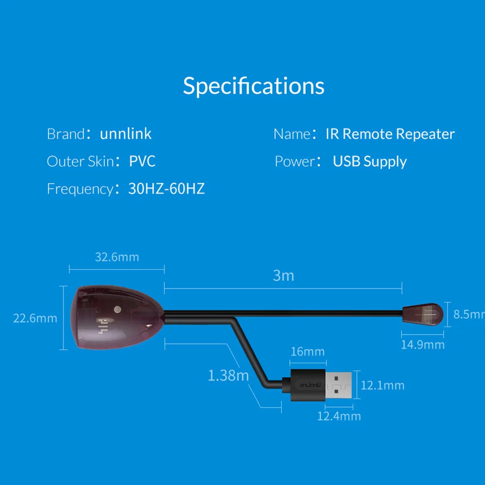 Unnlink IR ilgiklis 3m Ilgio Laidas Infraraudonųjų spindulių Extender IR Nuotolinio Valdymo 5V USB Maitinimo Smart 