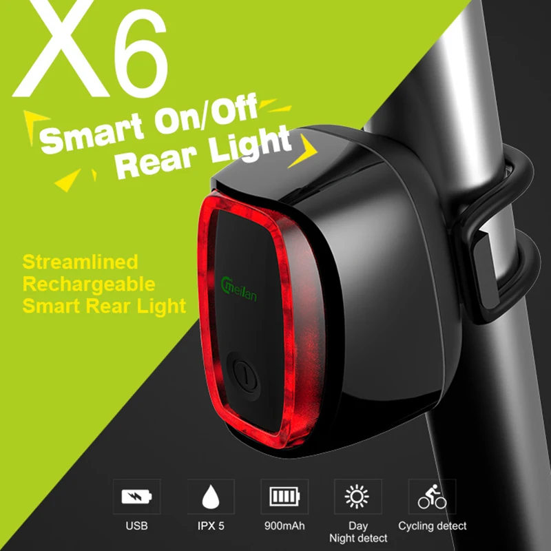 NAUJAS Meilan X6 Nuoma, Šviesos, Belaidžiai Galiniai Lazerio Šviesos USB Įkrovimo Smart Lempų MTB Dviračių Saugos Įspėjimas Led