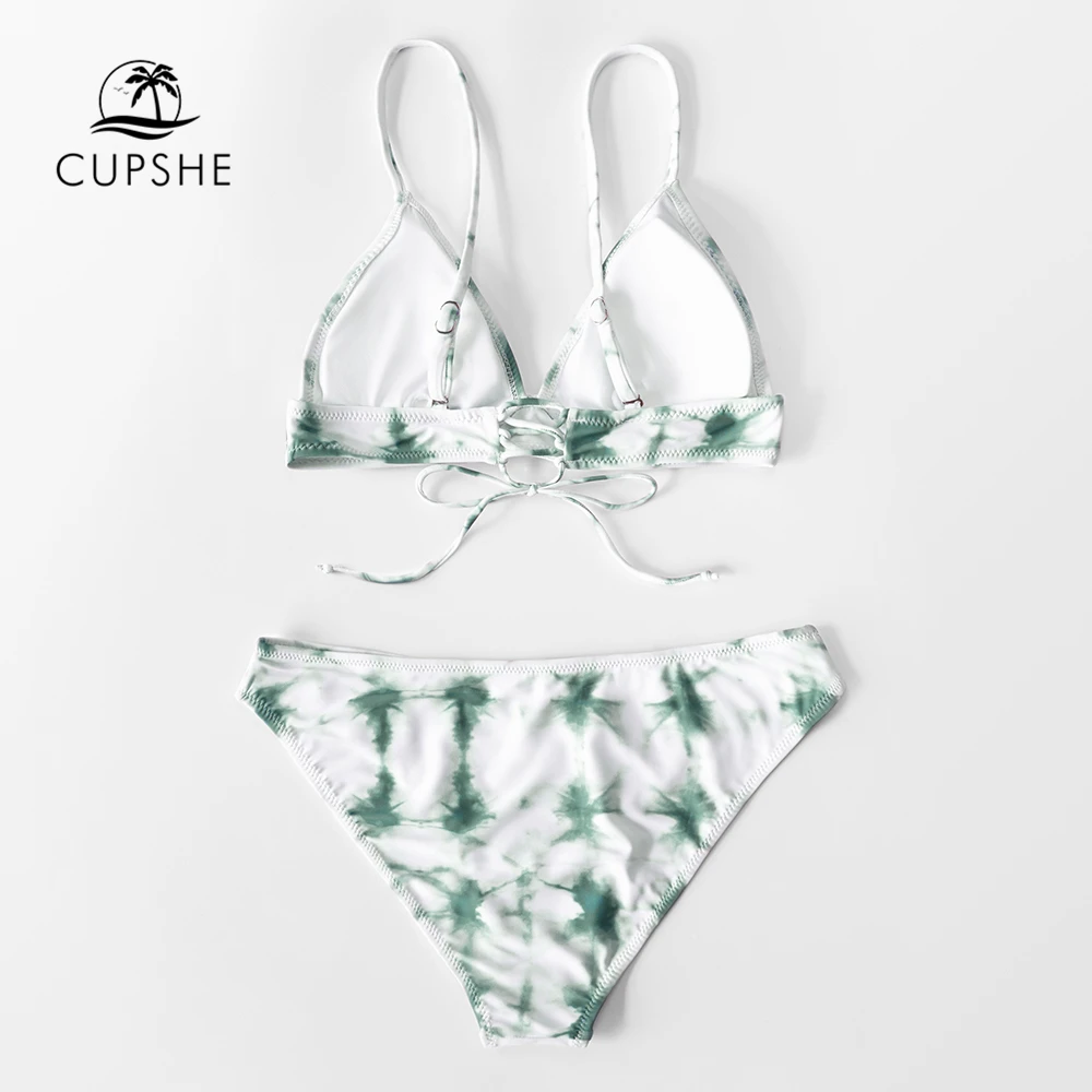 CUPSHE Žalia tie dažai Mažas juosmens Bikini Rinkiniai, Sexy Nėrinių Trikampis Moterų maudymosi kostiumėlį Dviejų dalių maudymosi Kostiumėliai, 2021 Naujas Paplūdimio Maudymosi Kostiumas