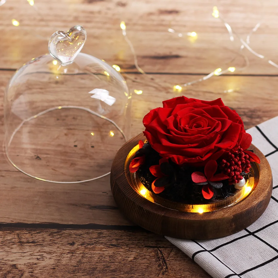 Raudona Rožė Stiklo Kupolas Grožio ir Žvėrys Nekilnojamojo Nemirtingas Gėlių Išskirtinę Rožių LED Lempos, Valentino Dienos, Kalėdų, Gimtadienio Dovana