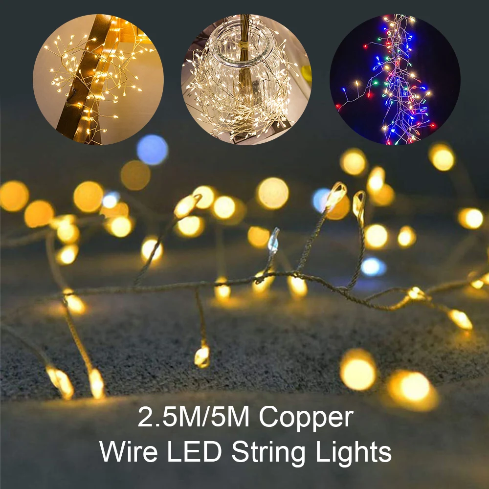 2,5 M&5M Baterija Girliandą Vario Viela, LED String Žibintai Pasakų Šviesos RGB Šviesos Kalėdinė Girlianda Žibintai Kambario Dekoro Lempos