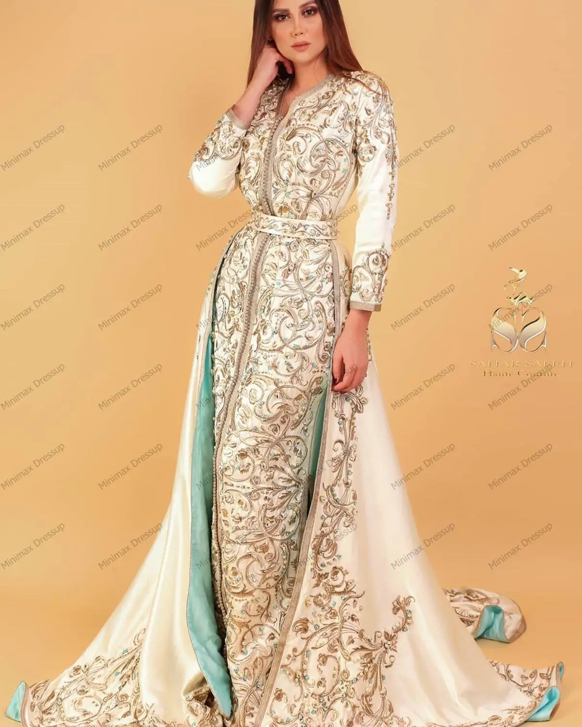 Prabanga Siuvinėjimo Maroko Kaftan Užsakymą Aukso Zawalcowany Undinė Vakarinę Suknelę Su Overskirt Ilgai Moterų Dubajus Islamo Chalatai