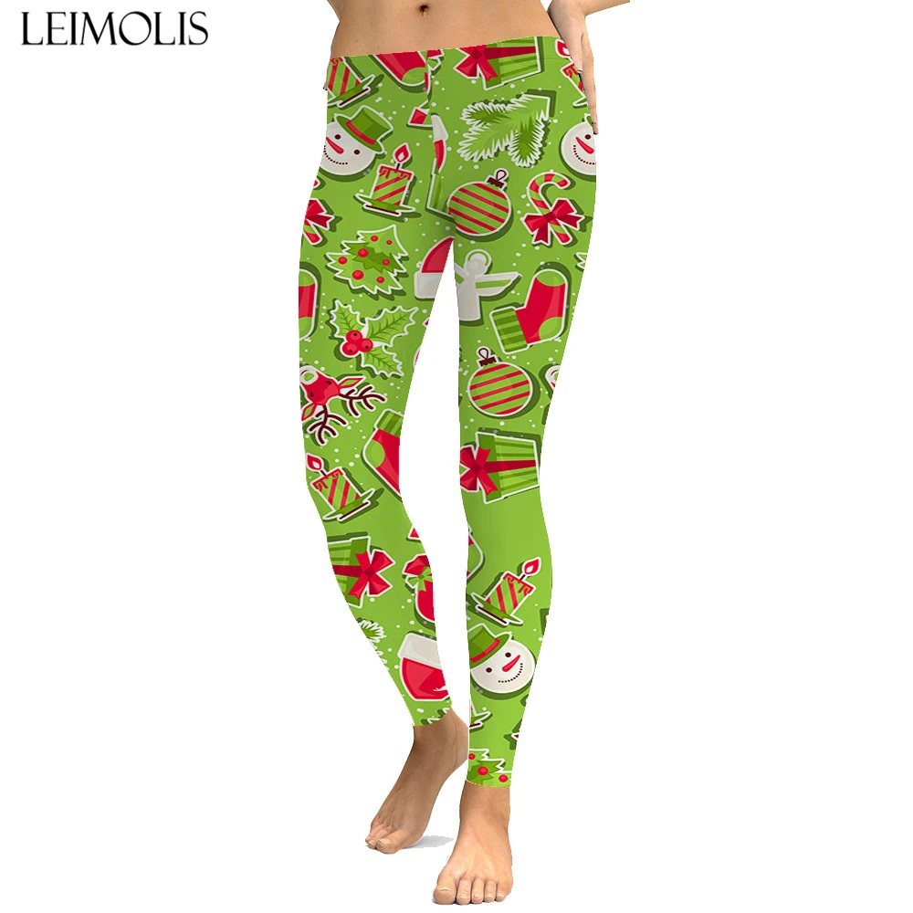 LEIMOLIS seksualus Kalėdų Senį žalia spausdinti push up antblauzdžiai plius dydis moterų fitneso treniruotės punk aukšto juosmens spandex leggins