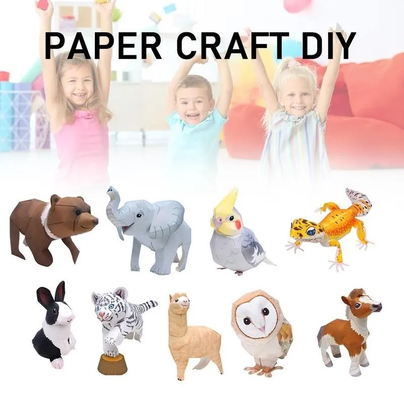 9pcs/set Kūrybos Gyvūnų Popieriniai Žaislas 3D Gyvūnų Papercraft Namų Puošybai 