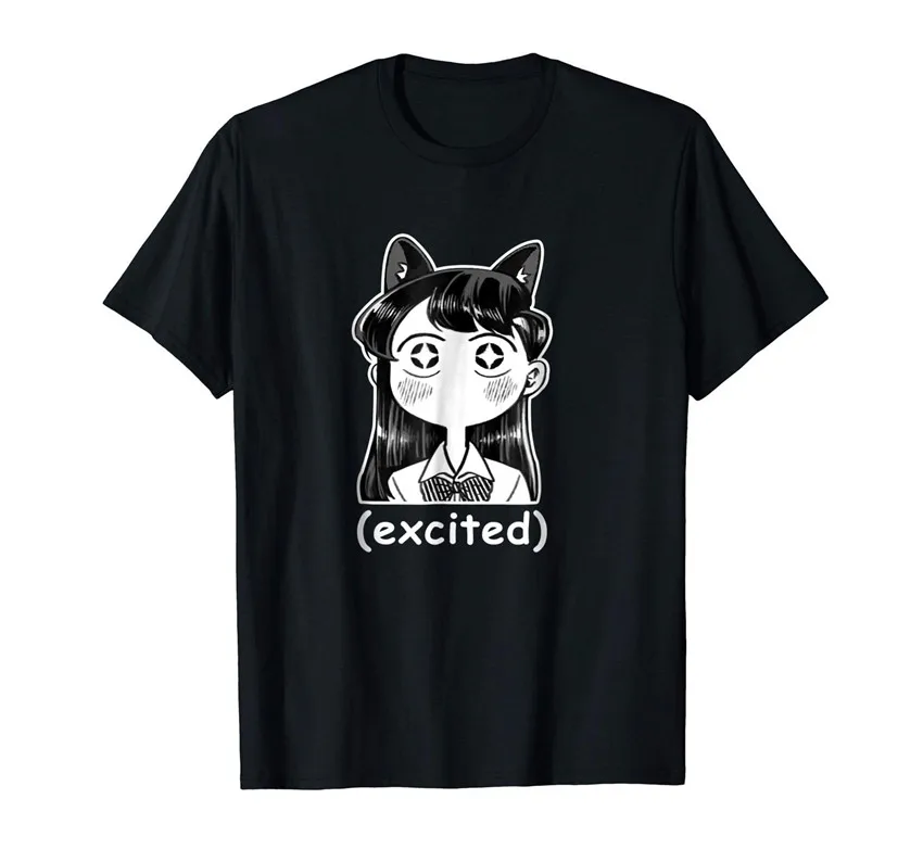 Komi San Katė Meme Mielas Anime Black T-Shirt S-3Xl Street Wear Fashion Tee Marškinėliai
