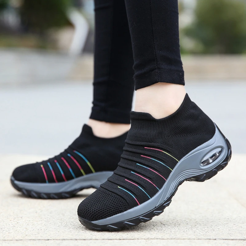 2020 moterų mados sportbačiai laisvalaikio bateliai platformos sportbačiai moterims juoda kvėpuojantis akių kojinių sportbačiai Tenso Feminino