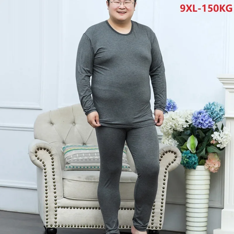 Negabaritinių 7XL 8XL 9XL žiemos vyrų storas vilnos marškinėlius plius dydis medvilnės šiltas Šilumos Antblauzdžiai Nuosėdos Viršūnės ir kelnės apatiniai pilka