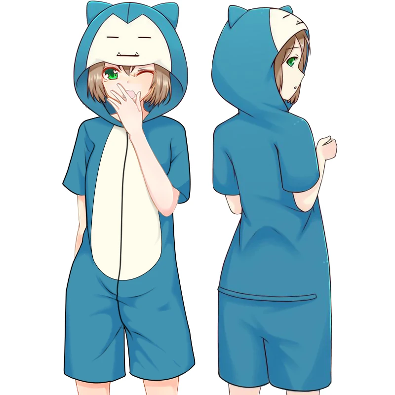 Anime Pocket Monstras Snorlax Cosplay Pižama Homewear Moterų Trumpomis Rankovėmis Namų Sleepwear Unisex Vasaros Onesies Jumpsuits