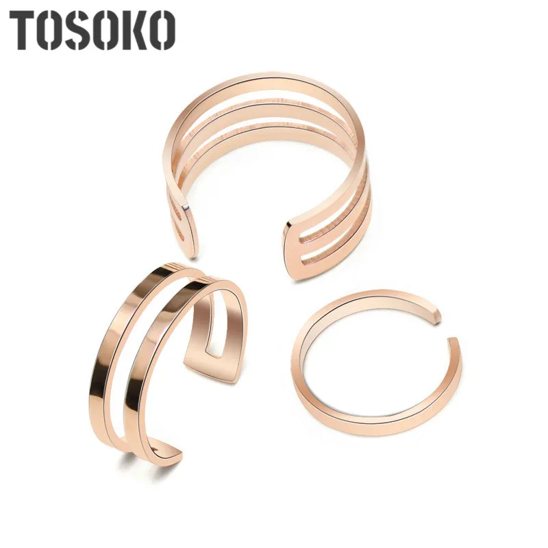 TOSOKO Nerūdijančio Plieno Papuošalai Glotni daugiasluoksnė, Geometrinis Žiedas Mados Paprastų Moterų Žiedas BSA005