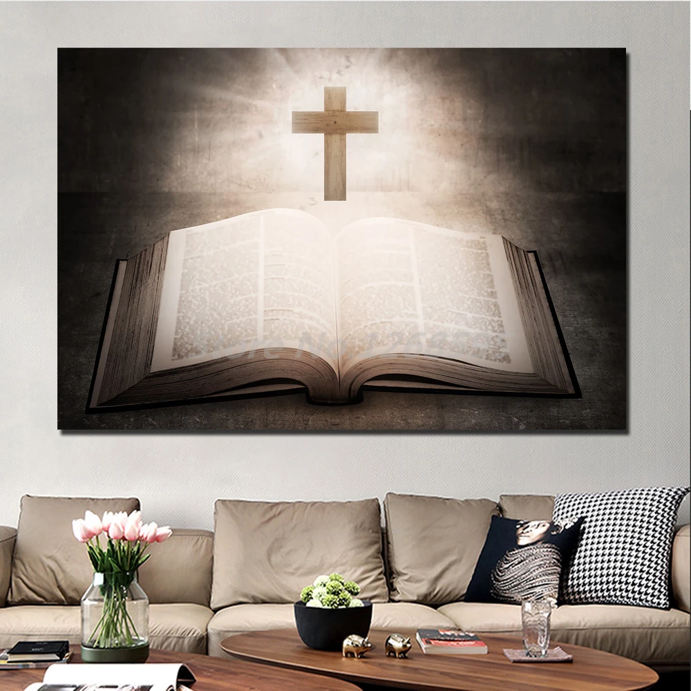 Krikščionių Jėzaus Kryžiaus Drobė Spausdinti Plakato Saulės Šventosios Biblijos Fone Religija Paveikslėliai Sienos Menas Nuotraukos Namų Puošybai