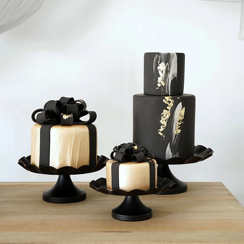 SWEETGO 1 vnt Juodas tortas stovi & cupcake dėklas banga krašto torto įrankius, namų puošybai desertas stalo šalies tiekėjams saugojimas