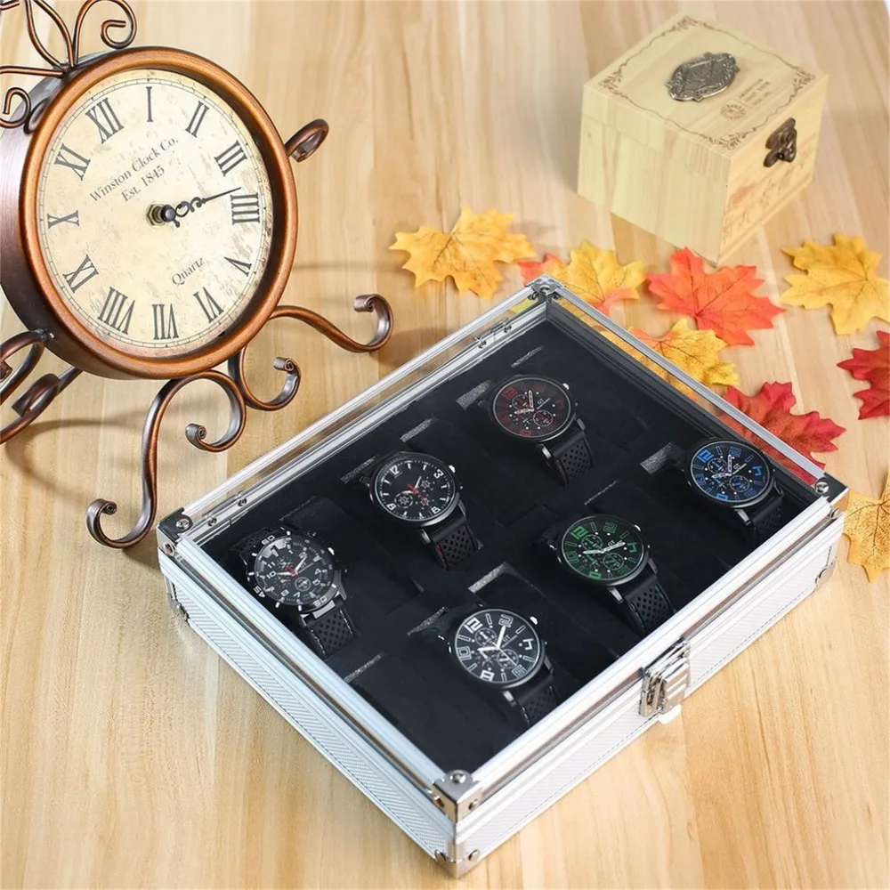 12 Tinklų Lizdai Aliuminio Laikrodžiai, Lange Papuošalai Ekranas Atmintis Aikštėje Atveju Suede Viduje Bako Žiūrėti Karstas