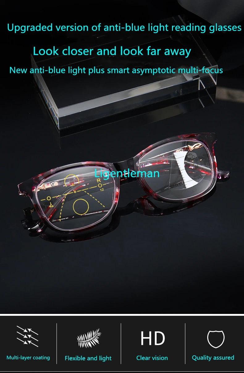 2020 mados anti-mėlyna šviesa palaipsniui multi-dėmesys skaitymo akiniai vyrų ir moterų lauke smart zoom skaitymo akiniai