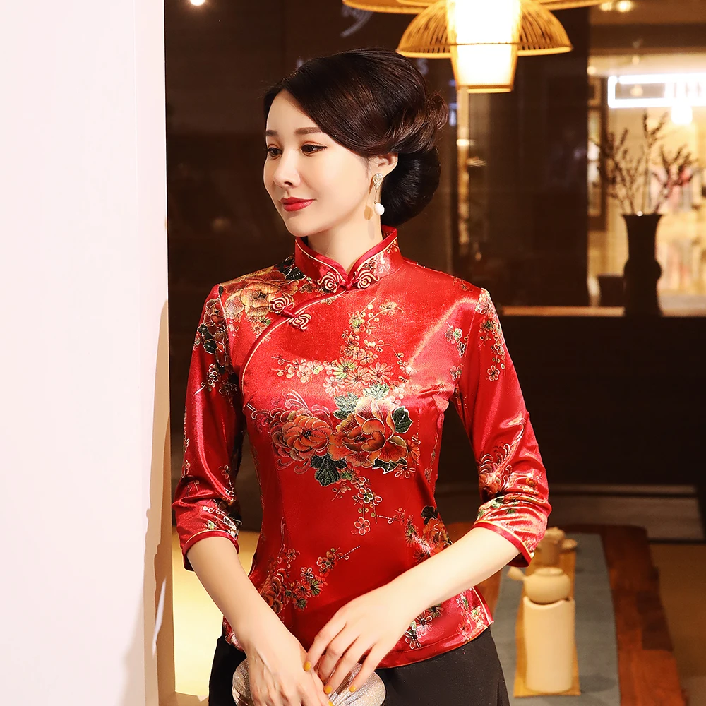 Moterų Tango Kailis Tradicinę Kinų Mandarinų Apykaklės Palaidinė Azijos Plius Dydis 5XL Elegantiškus Drabužius Retro Viršūnes Klasikiniai Marškinėliai