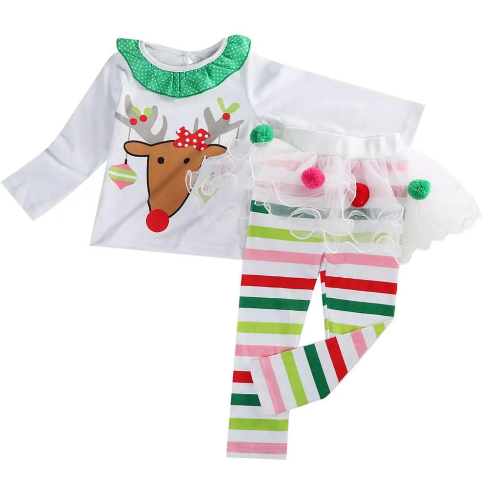 Kalėdų Bamblys Baby Kid Mergina Drabužių Nustatyti Vaikų Kalėdos nustatyti Elnių Viršūnes Tutu Sijonai aprangos Komplektus Vaikas Costuems